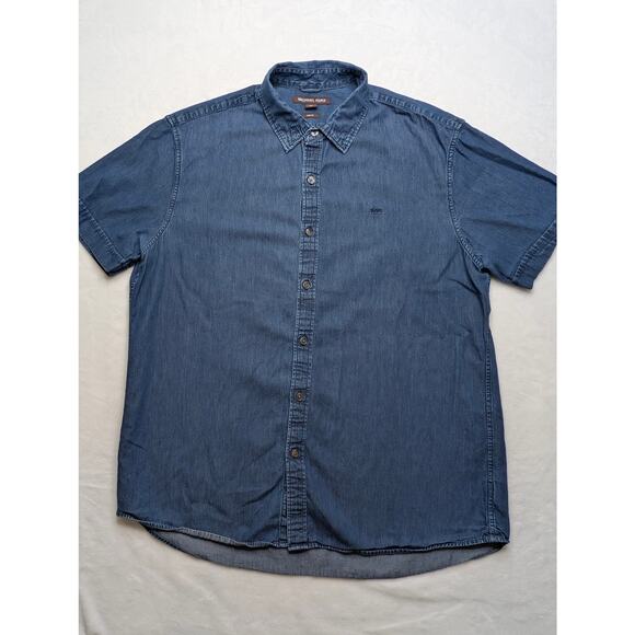 Michael Kors Mens Slim Fit Denim Button Down Shirt - XL Short Sleeve Jean - Picture 3 of 7
